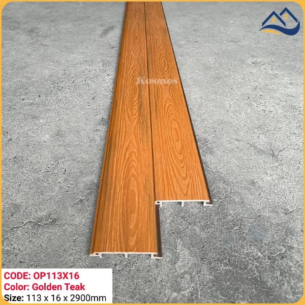 Tấm Ốp Gỗ Nhựa Ngoài Trời Kosmos Phủ ASA OP113X16 Gloden Teak